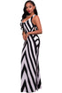 Sexy Black White Stripes Cutout Back Sleeveless Maxi Dress
